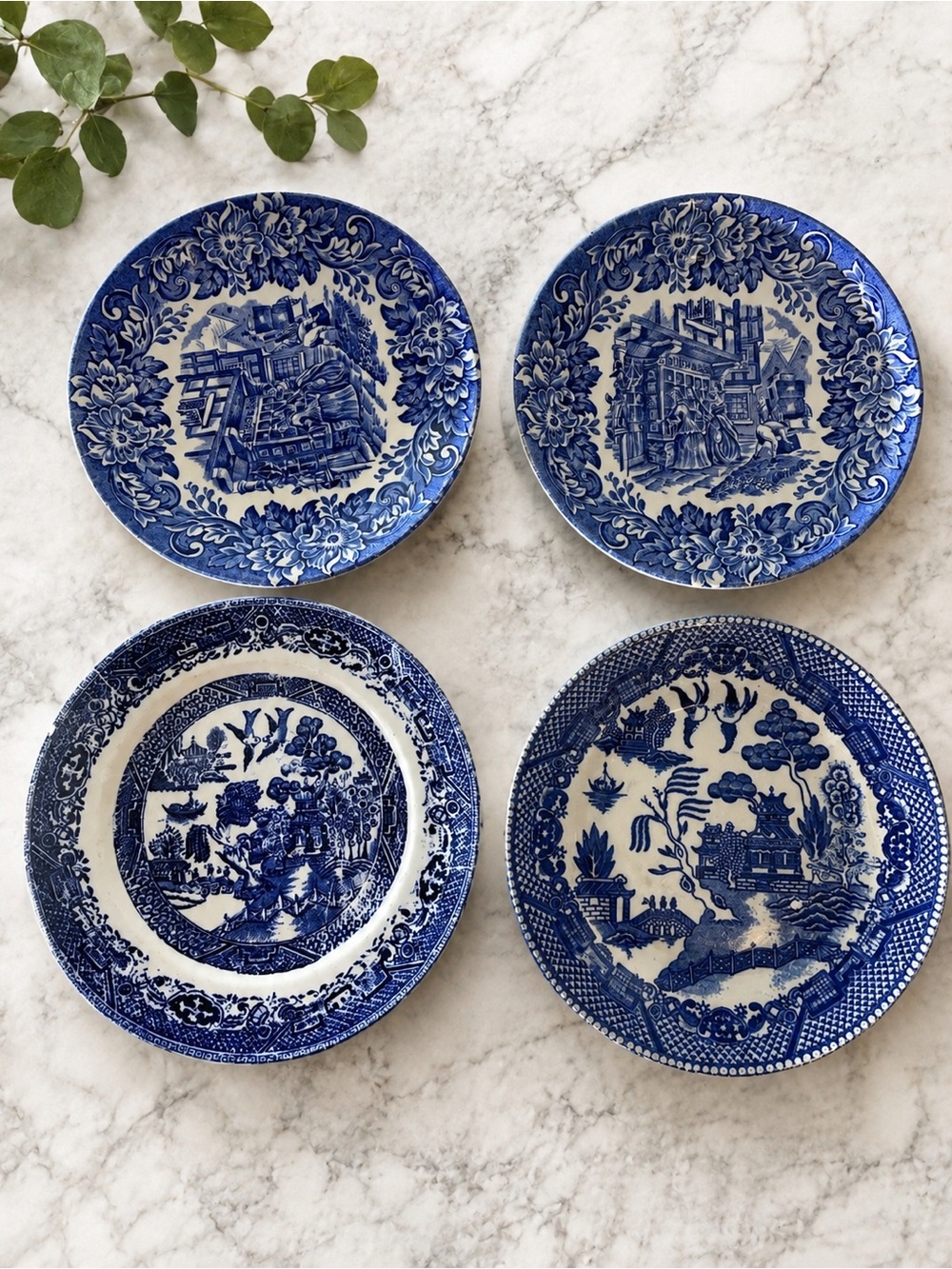 Stafford Blue and White Decorative Saucers - set of 4